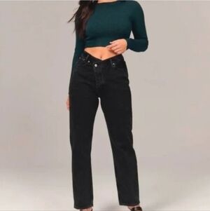 Abercrombie & Fitch The Dad High Rise Criss Cross Waistband Jeans 24/00 Long